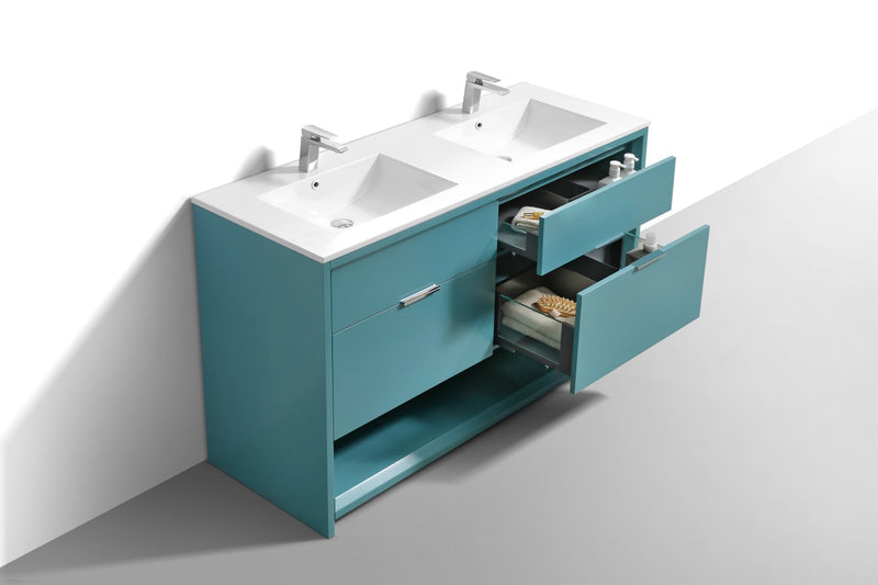 Kube Bath NUDO 60" Double Sink Modern Bathroom Vanity in Teal Green Finish - NUDO60D-TG