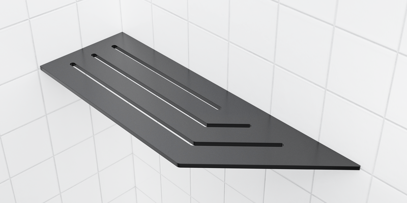 Zvelt 4" X 12" Corner Shelf for Tiled Showers Matte Black On Aluminium Finish - TC-A12-B15