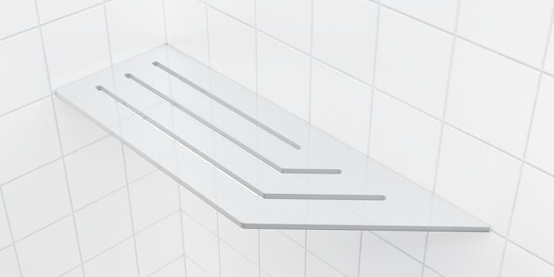 Zvelt 4" X 12" Corner Shelf for Tiled Showers Glossy White On Aluminium Finish - TC-A12-W100