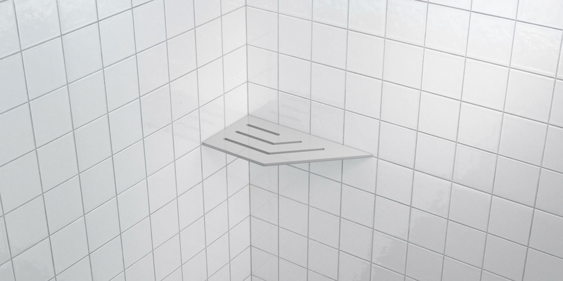 Zvelt 4" X 8" Corner Shelf for Tiled Showers Glossy White On Aluminium Finish - TC-A8-W100