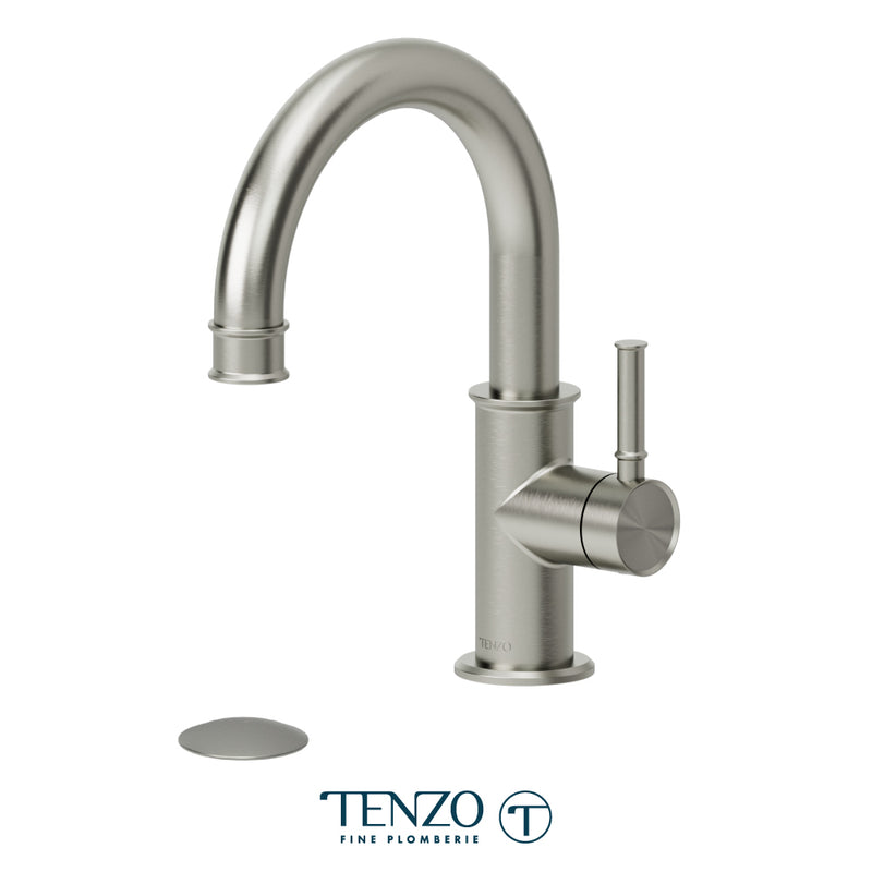 Tenzo Alyss Single-Hole Bathroom Faucet with Non-Overflow Drain – Brushed Nickel – ALY10-W-BN