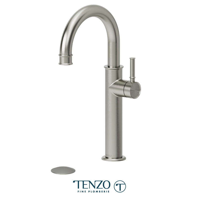 Tenzo Alyss Single-Hole Vessel Bathroom Faucet with Non-Overflow Drain – Brushed Nickel – ALY12-W-BN