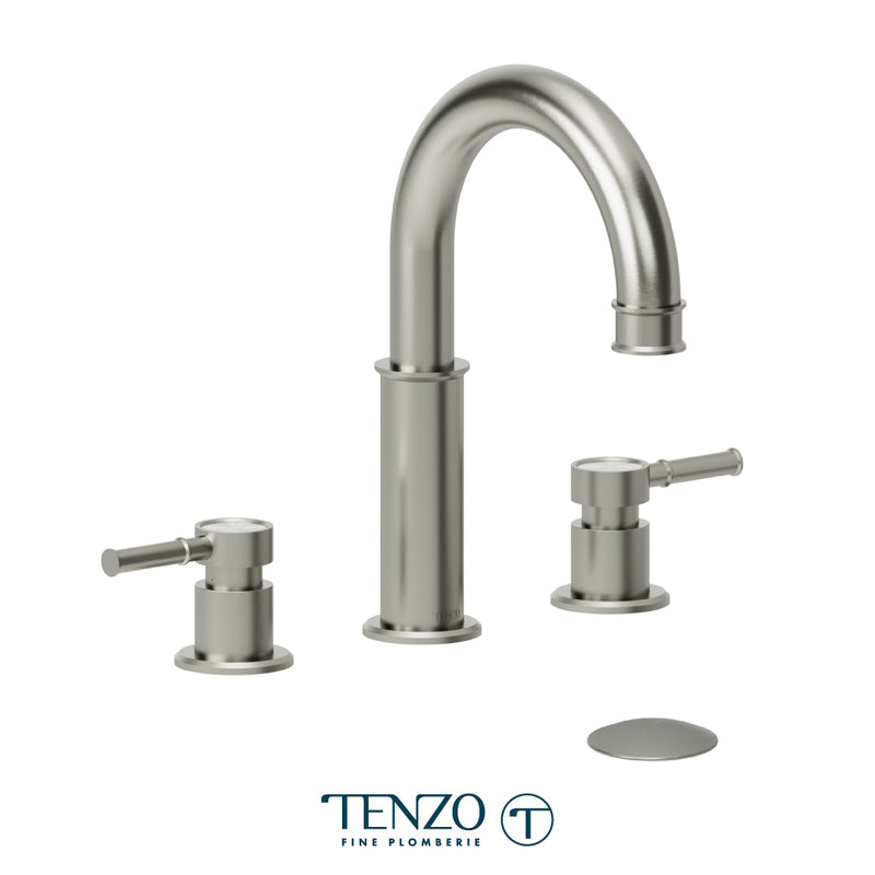 Tenzo Alyss 8" Widespread Bathroom Faucet with Non-Overflow Drain – Brushed Nickel – ALY13-W-BN