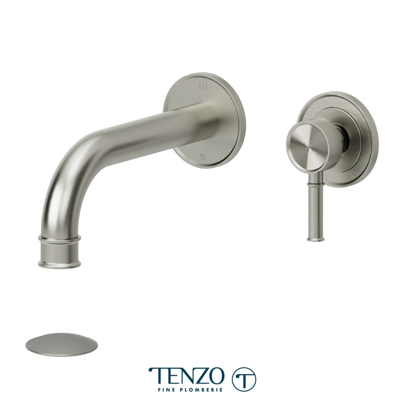 Tenzo Alyss Wall-Mount Bathroom Faucet with Non-Overflow Drain – Brushed Nickel – ALY14-W-BN