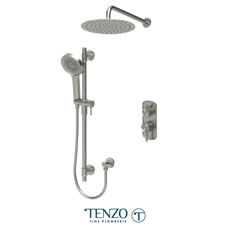 Tenzo Alyss Pressure-Balanced Shower System with 12" S.S. Rain Head & Hand Shower – Wall-Mount – Brushed Nickel – ALYPB32-20112-BN