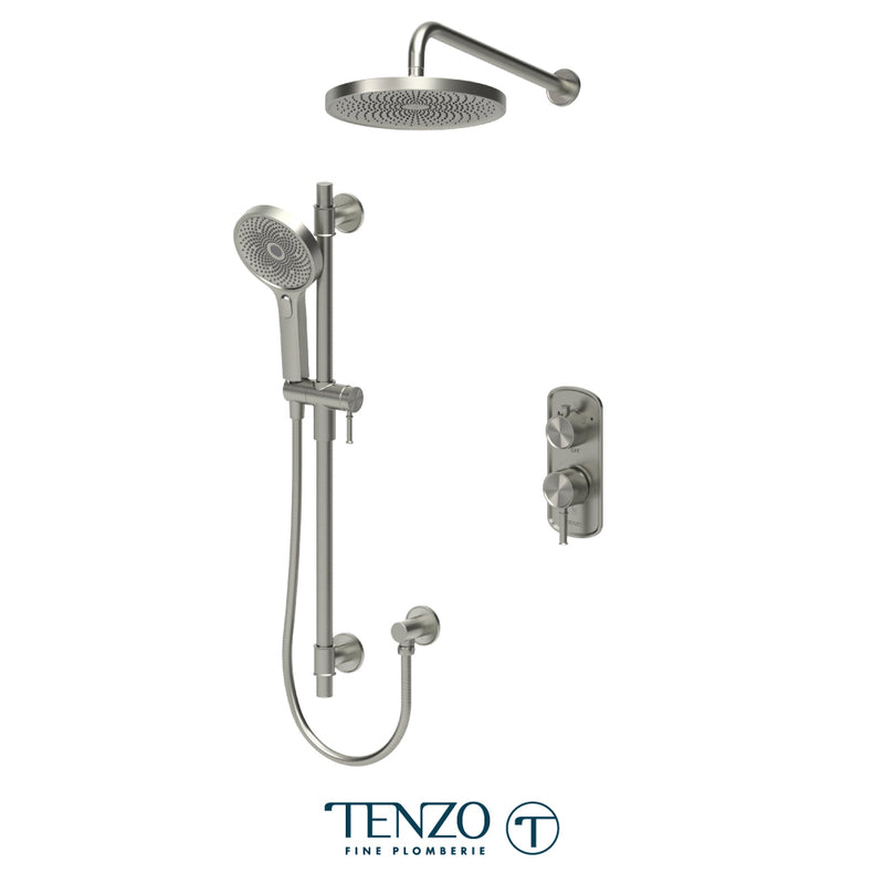 Tenzo Alyss Pressure-Balanced Shower System with 10" Rain Head & Hand Shower – Wall-Mount – Brushed Nickel – ALYPB32-20114-BN