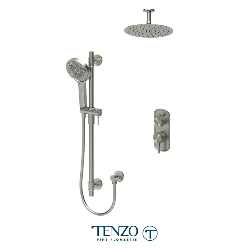 Tenzo Alyss Pressure-Balanced Shower System with 10" S.S. Rain Head & Hand Shower – Ceiling-Mount – Brushed Nickel – ALYPB32-21131-BN