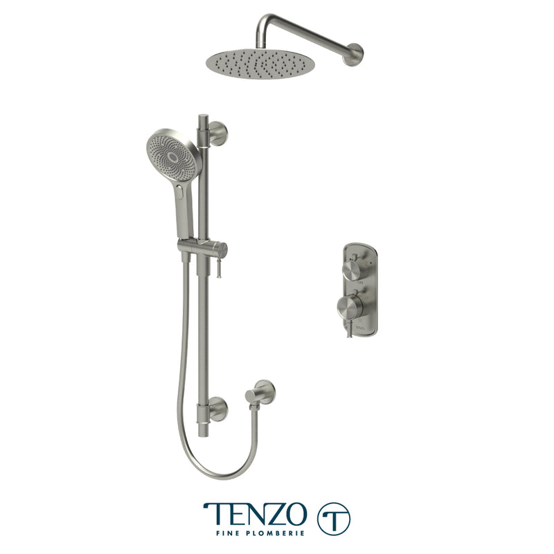 Tenzo Alyss Thermostatic Shower System with 10" S.S. Rain Head & Hand Shower – Wall-Mount – Brushed Nickel – ALYT32-20111-BN