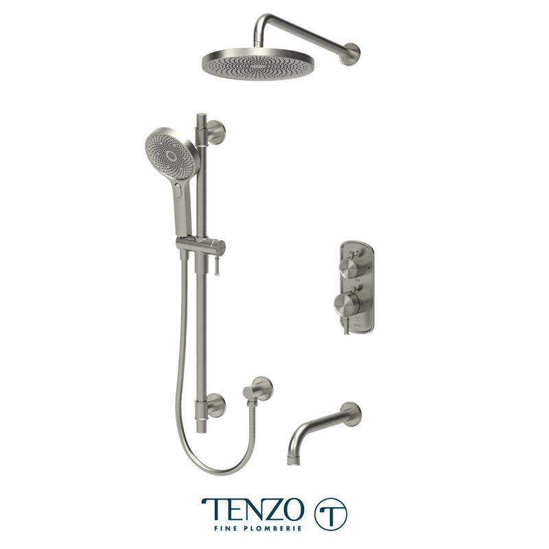 Tenzo Alyss Thermostatic Shower & Tub System with 10" Rain Head, Hand Shower & Tub Spout – Wall-Mount – Brushed Nickel – ALYT33-501145-BN
