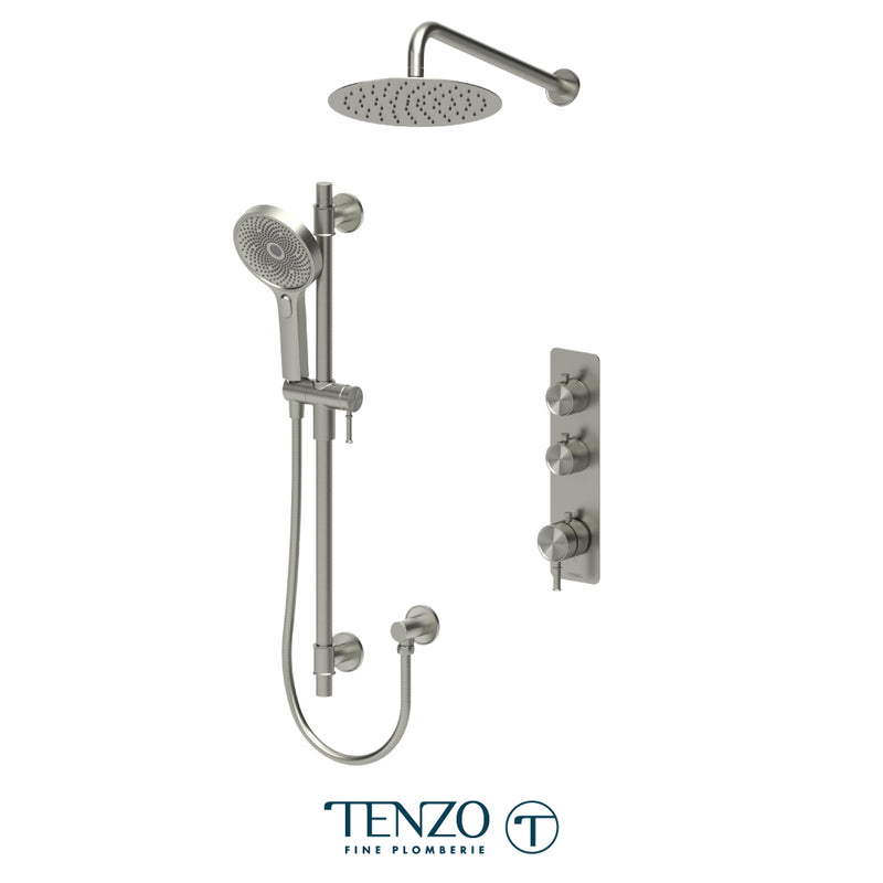 Tenzo Alyss 3/4" Thermostatic Shower System with 10" S.S. Rain Head & Hand Shower – Wall-Mount – Brushed Nickel – ALYT42-20111-BN
