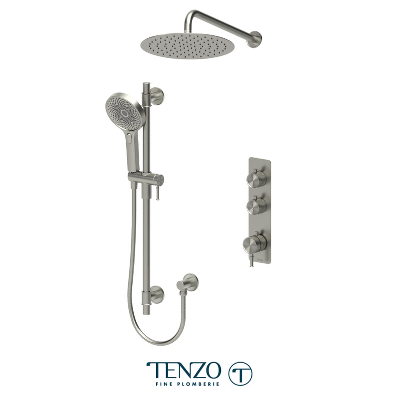Tenzo Alyss 3/4" Thermostatic Shower System with 12" S.S. Rain Head & Hand Shower – Wall-Mount – Brushed Nickel – ALYT42-20112-BN