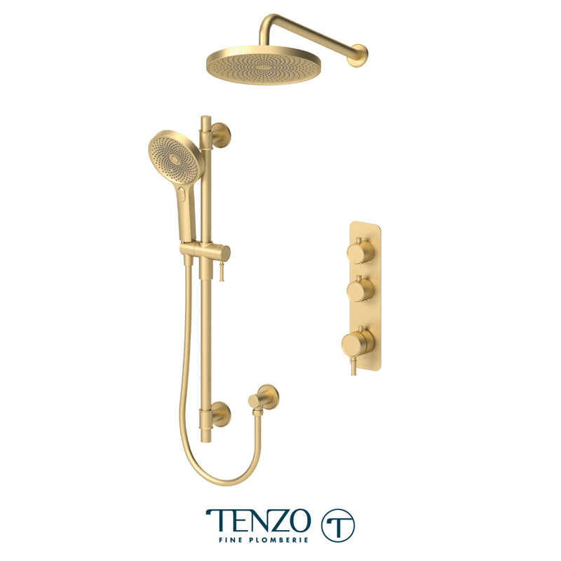 Tenzo Alyss 3/4" Thermostatic Shower System with 10" Rain Head & Hand Shower – Wall-Mount – Brushed Gold – ALYT42-20114-BG