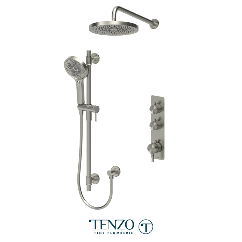 Tenzo Alyss 3/4" Thermostatic Shower System with 10" Rain Head & Hand Shower – Wall-Mount – Brushed Nickel – ALYT42-20114-BN