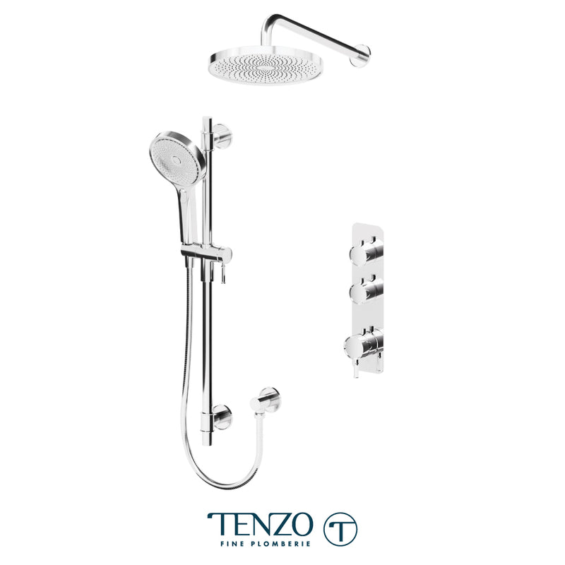 Tenzo Alyss 3/4" Thermostatic Shower System with 10" Rain Head & Hand Shower – Wall-Mount – Chrome – ALYT42-20114-CR
