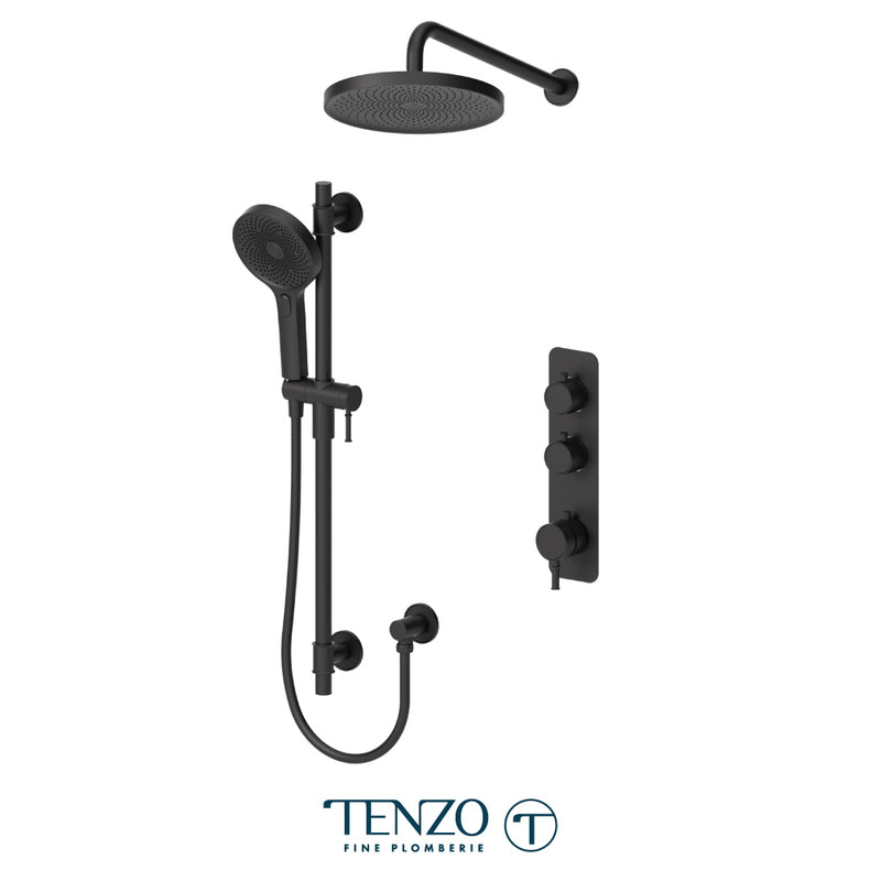 Tenzo Alyss 3/4" Thermostatic Shower System with 10" Rain Head & Hand Shower – Wall-Mount – Matte Black – ALYT42-20114-MB