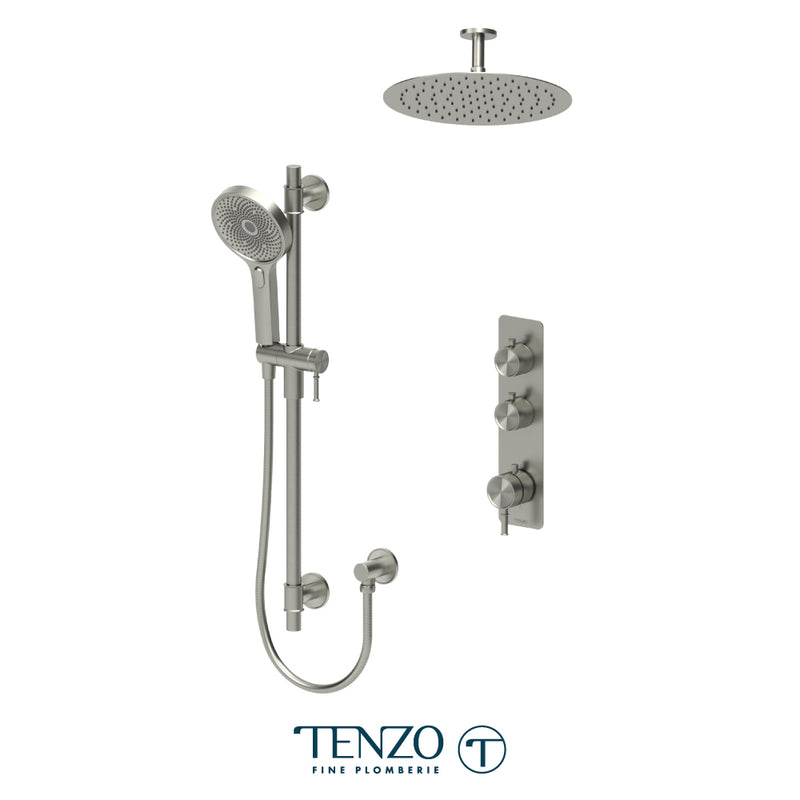 Tenzo Alyss 3/4" Thermostatic Shower System with 12" S.S. Rain Head & Hand Shower – Ceiling-Mount – Brushed Nickel – ALYT42-21132-BN