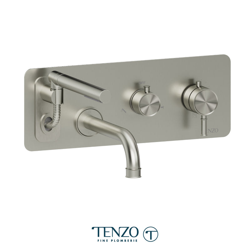 Tenzo Alyss Wall-Mount Tub Filler with Retractable Hand Shower – Brushed Nickel – ALYT73-BN