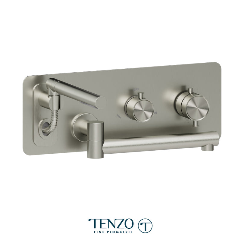 Tenzo Alyss Wall-Mount Tub Filler with 12" Swivel Spout – Brushed Nickel – ALYT74-BN