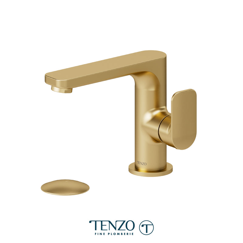 Tenzo Delano Single-Hole Bathroom Faucet with Non-Overflow Drain – Brushed Gold – DE10-W-BG