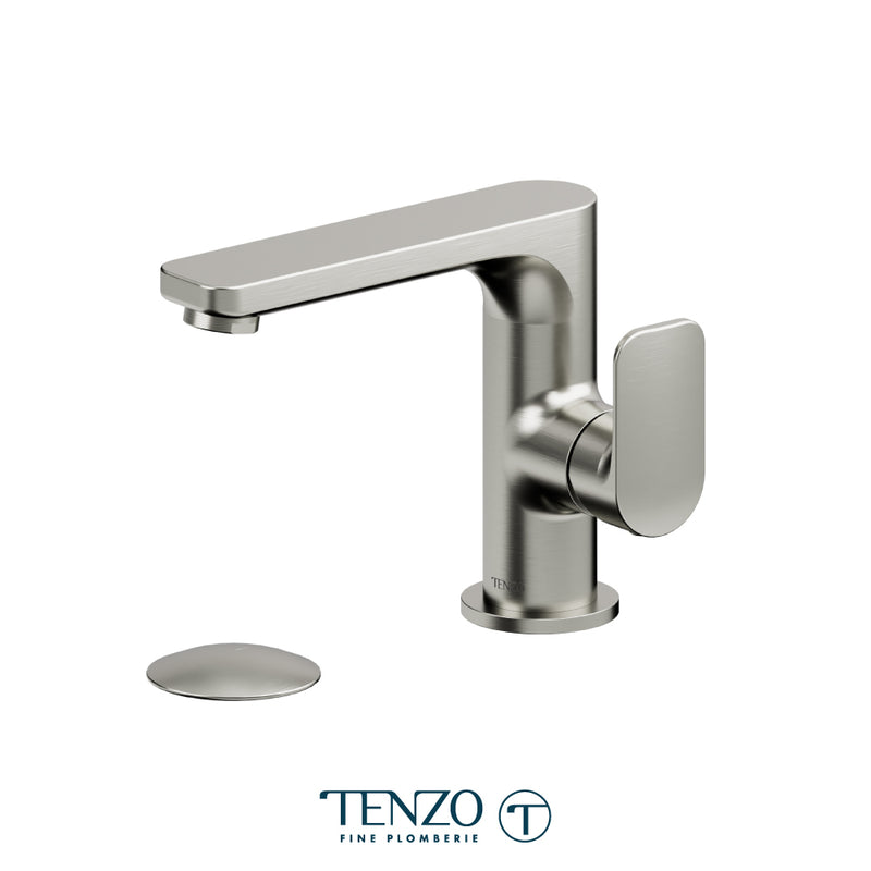 Tenzo Delano Single-Hole Bathroom Faucet with Overflow Drain – Brushed Nickel – DE10-P-BN