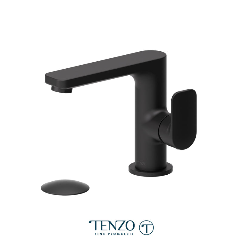 Tenzo Delano Single-Hole Bathroom Faucet with Non-Overflow Drain – Matte Black – DE10-W-MB