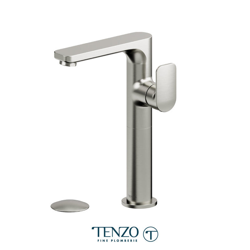 Tenzo Delano Single-Hole Vessel Bathroom Faucet with Overflow Drain – Brushed Nickel – DE10H-P-BN