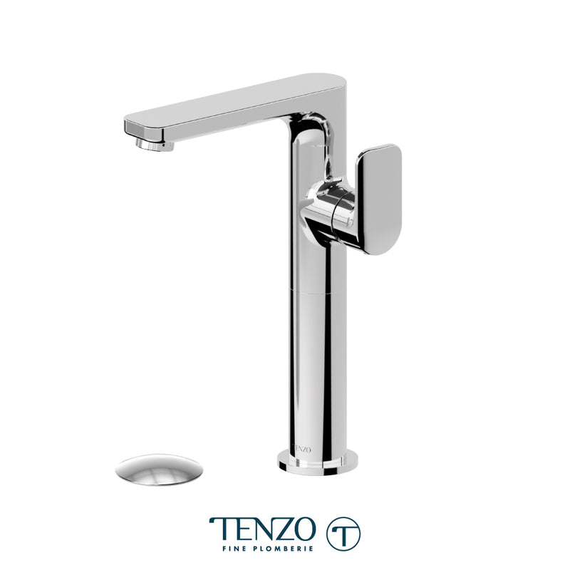 Tenzo Delano Single-Hole Vessel Bathroom Faucet with Overflow Drain – Chrome – DE10H-P-CR