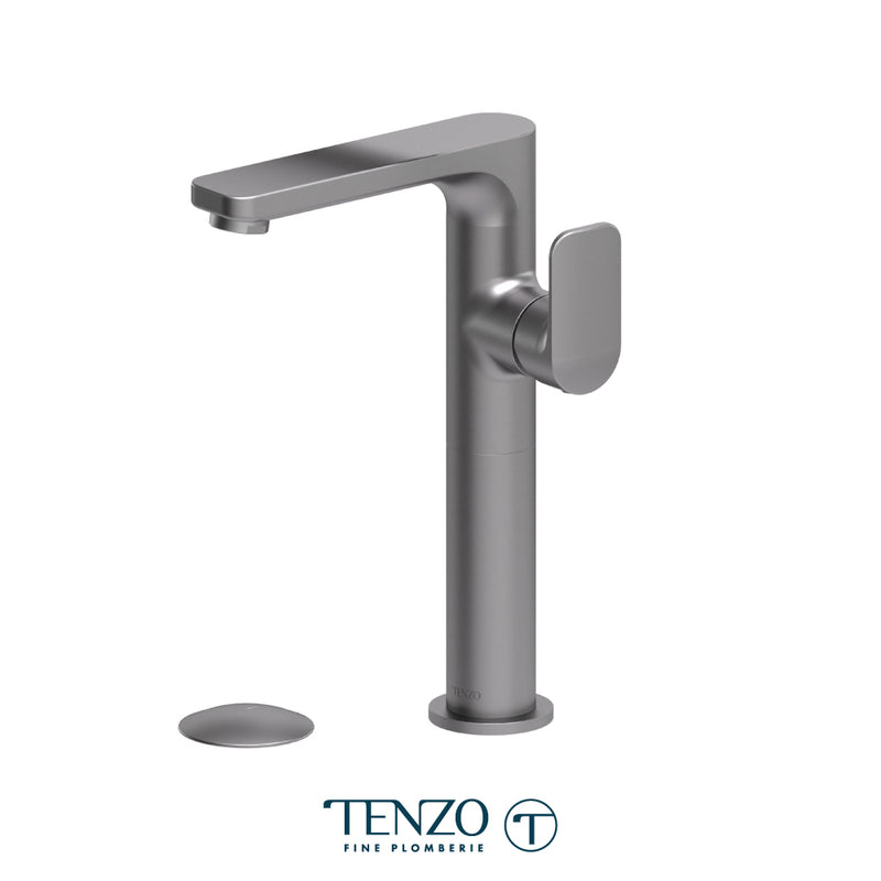 Tenzo Delano Single-Hole Vessel Bathroom Faucet with Non-Overflow Drain – Gunmetal – DE10H-W-GM