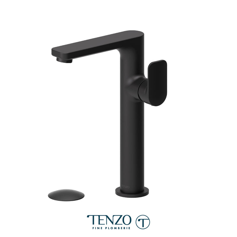 Tenzo Delano Single-Hole Vessel Bathroom Faucet with Non-Overflow Drain – Matte Black – DE10H-W-MB