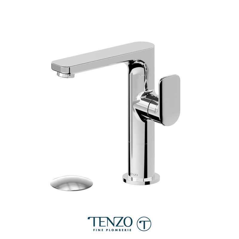 Tenzo Delano Medium-Height Single-Hole Bathroom Faucet with Non-Overflow Drain – Chrome – DE10M-W-CR