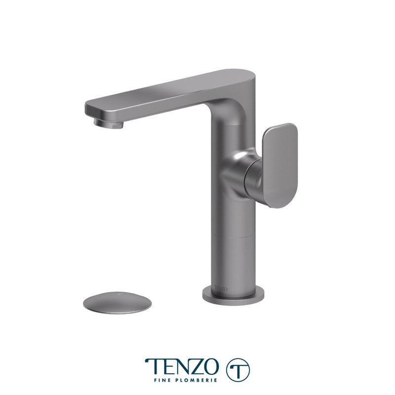 Tenzo Delano Medium-Height Single-Hole Bathroom Faucet with Non-Overflow Drain – Gunmetal – DE10M-W-GM