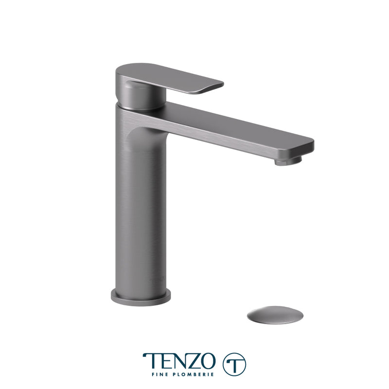 Tenzo Delano Medium-Height Single-Hole Bathroom Faucet with Non-Overflow Drain – Gunmetal – DE12M-W-GM
