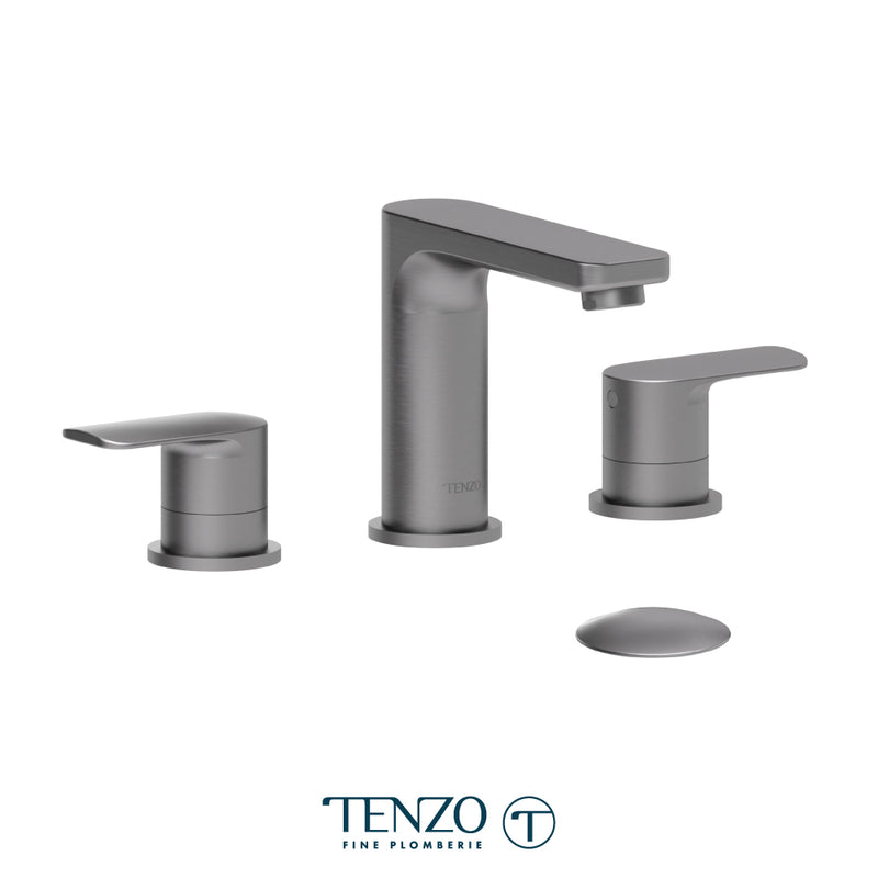 Tenzo Delano 8" Widespread Bathroom Faucet with Overflow Drain – Gunmetal – DE13-P-GM