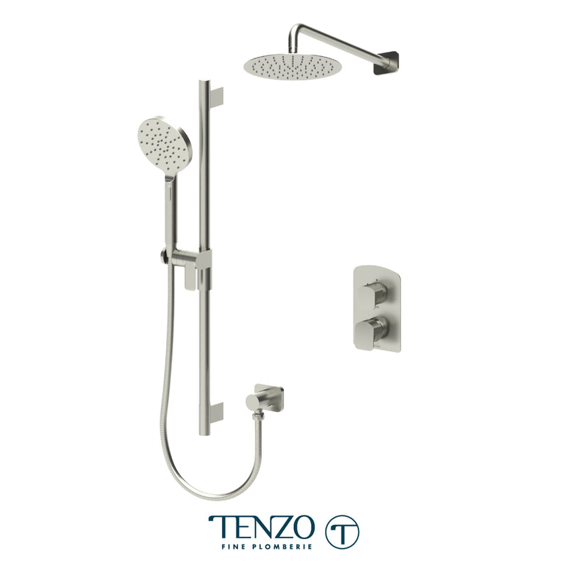 Tenzo Delano Pressure-Balanced Shower System with 10" S.S. Rain Head & Hand Shower – Wall-Mount – Round Trim – Brushed Nickel – DEPB32-20111R-BN