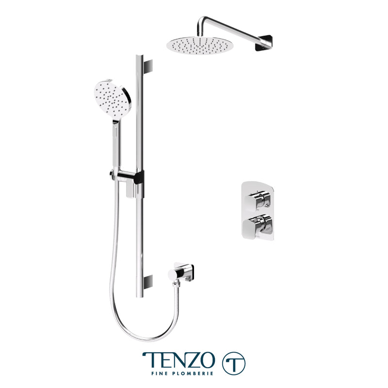 Tenzo Delano Pressure-Balanced Shower System with 10" S.S. Rain Head & Hand Shower – Wall-Mount – Round Trim – Chrome – DEPB32-20111R-CR