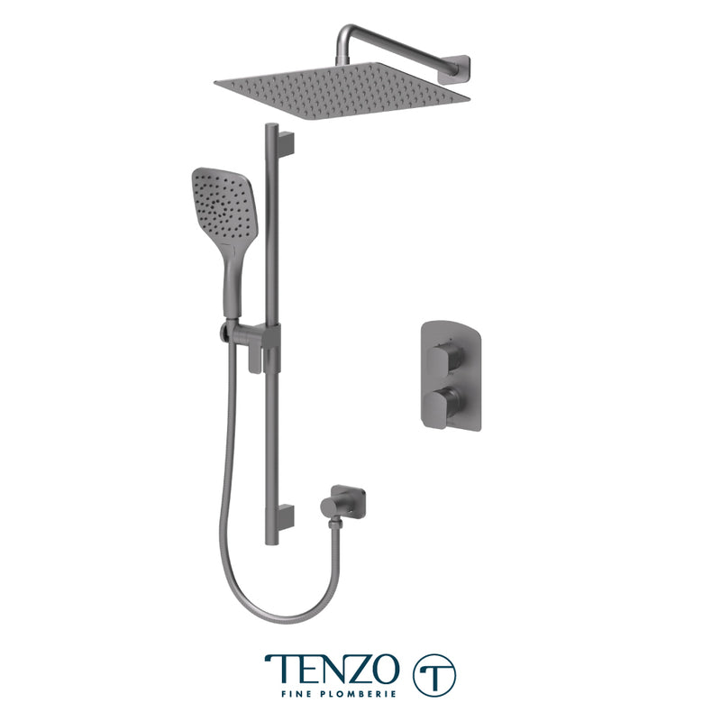Tenzo Delano Pressure-Balanced Shower System with 12" S.S. Rain Head & Hand Shower – Wall-Mount – Gunmetal – DEPB32-20112-GM