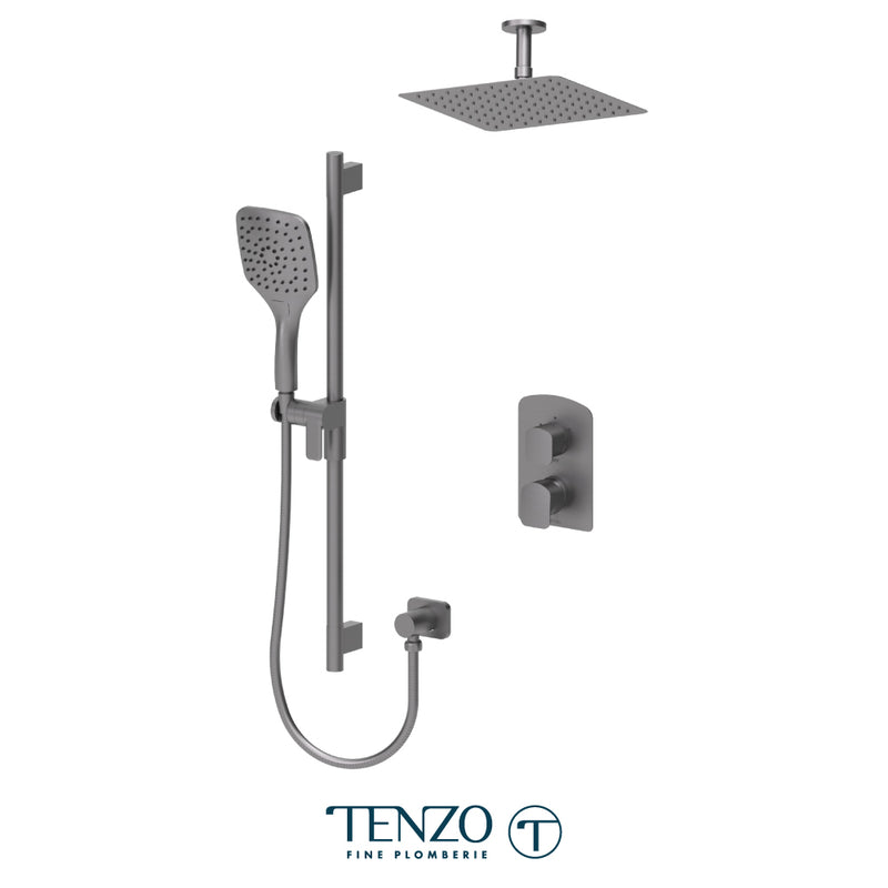 Tenzo Delano Pressure-Balanced Shower System with 10" S.S. Rain Head & Hand Shower – Ceiling-Mount – Gunmetal – DEPB32-21131-GM