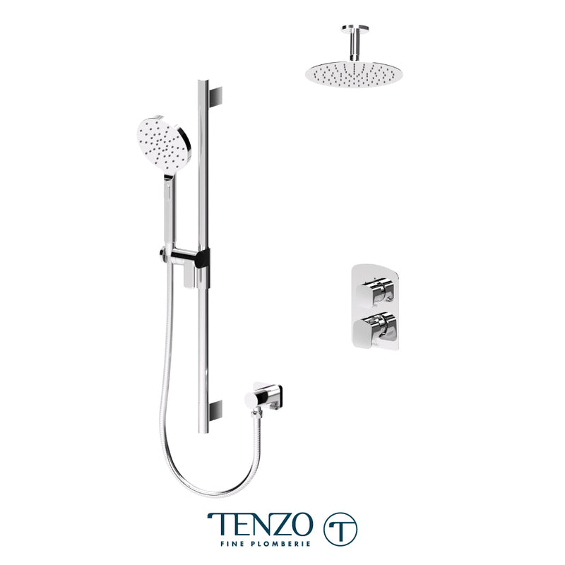 Tenzo Delano Pressure-Balanced Shower System with 10" S.S. Rain Head & Hand Shower – Ceiling-Mount – Round Trim – Chrome – DEPB32-21131R-CR