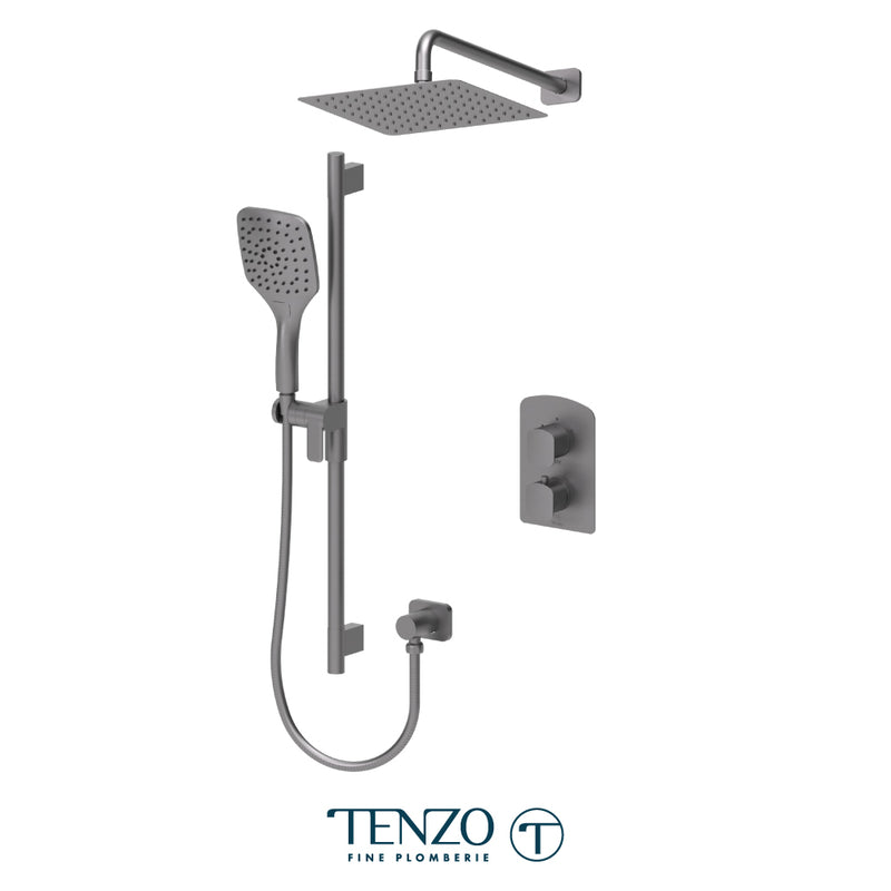 Tenzo Delano Thermostatic Shower System with 10" S.S. Rain Head & Hand Shower – Wall-Mount – Gunmetal – DET32-20111-GM