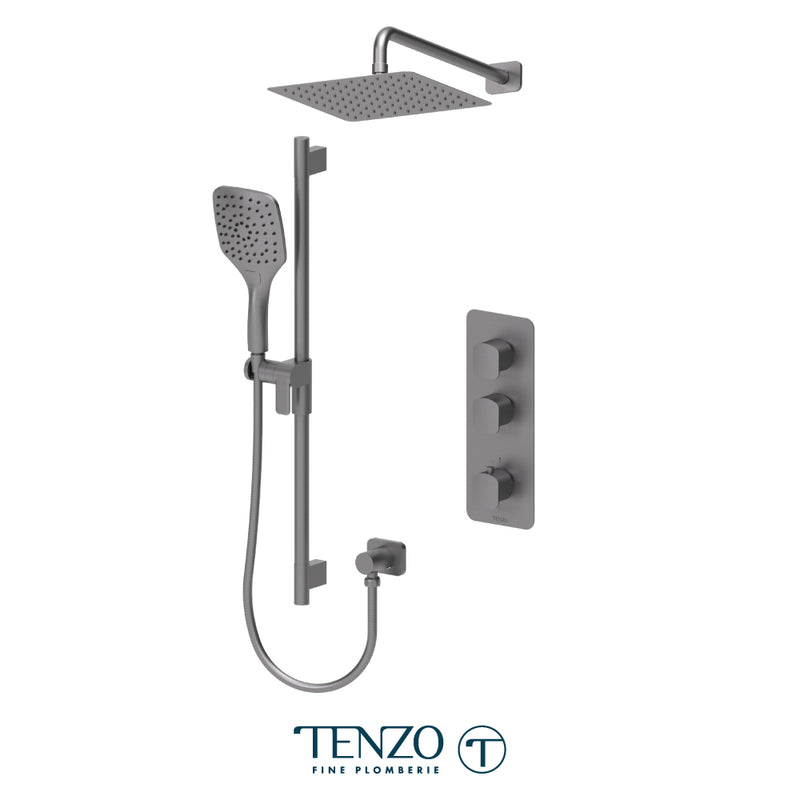 Tenzo Delano 3/4" Thermostatic Shower System with 10" S.S. Rain Head & Hand Shower – Wall-Mount – Gunmetal – DET42-20111-GM