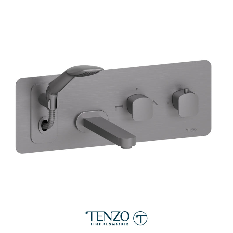 Tenzo Delano Wall-Mount Tub Filler with Retractable Hand Shower – Gunmetal – DET73-GM