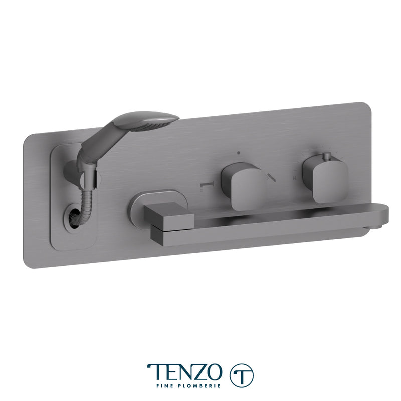 Tenzo Delano Wall-Mount Tub Filler with 12" Swivel Spout – Gunmetal – DET74-GM