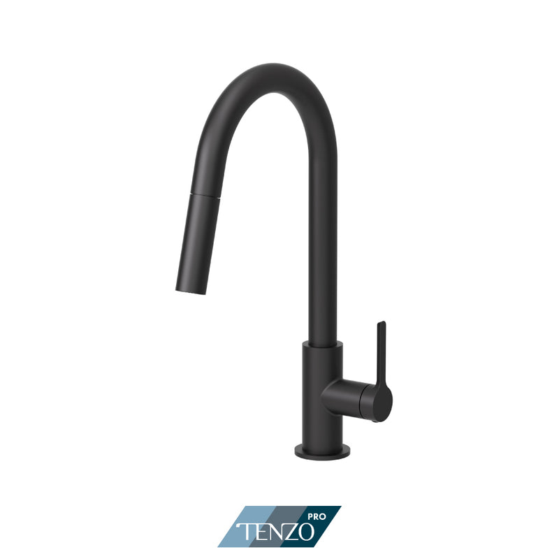 Tenzo Pro Mylo Single-Handle Pull-Down Kitchen Faucet with 2-Function Spray – Matte Black – MY130-MB