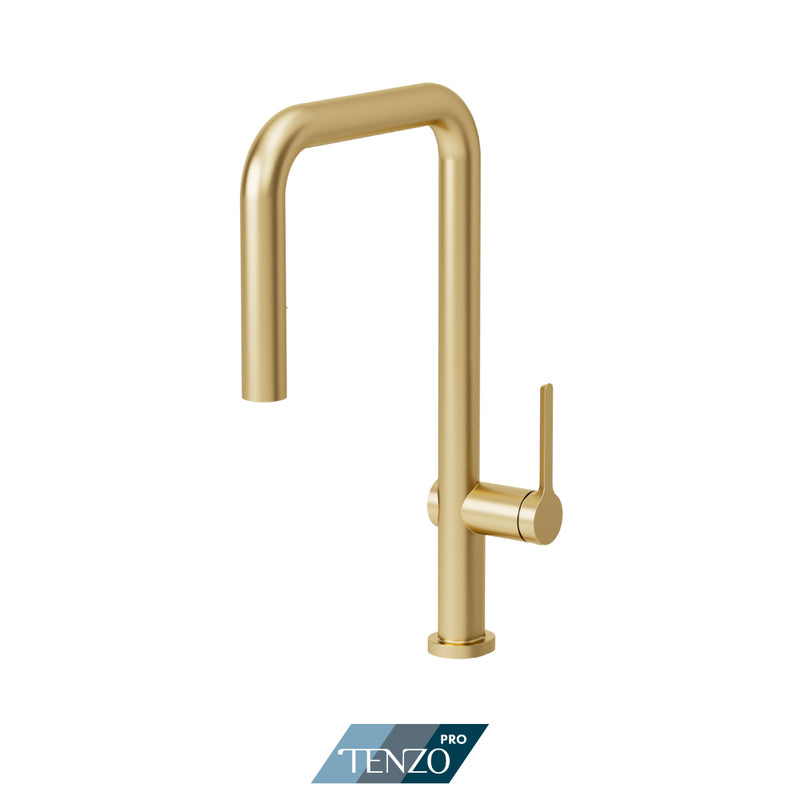 Tenzo Mylo Single-Handle Kitchen Faucet With Pull-Down & 2-Function Hand Shower Brushed Gold - MY131-BG