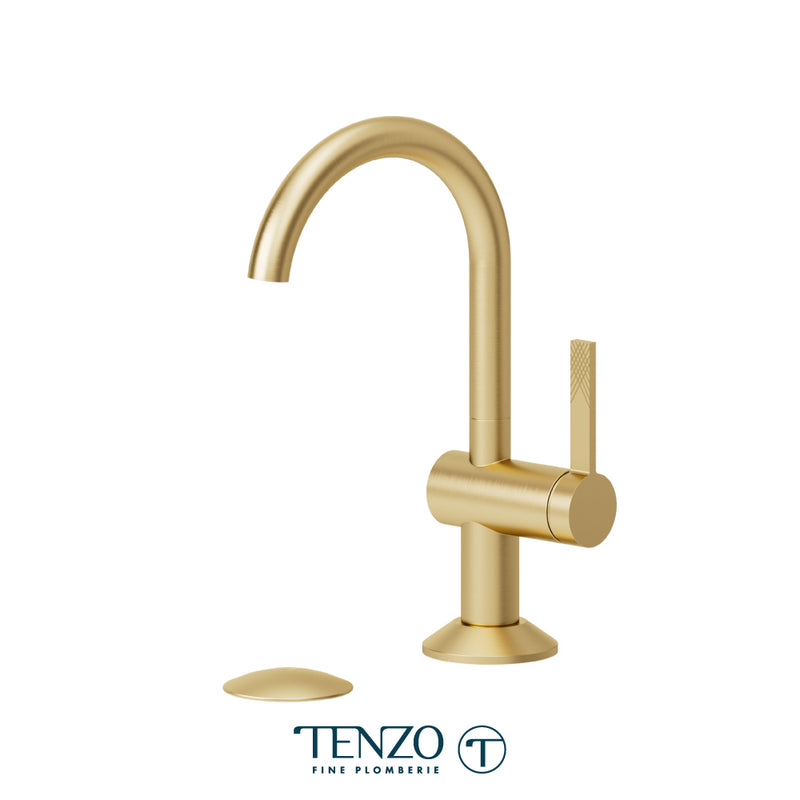 Tenzo Paloma Compact Single-Hole Bathroom Faucet with Overflow Drain – Brushed Gold – PAL10S-P-BG