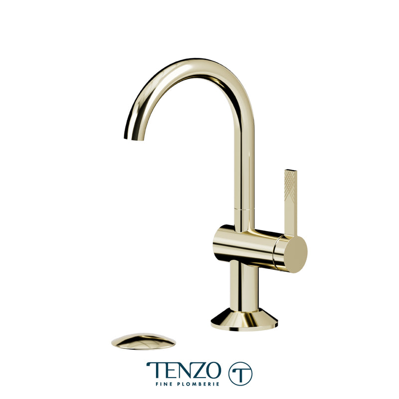 Tenzo Paloma Compact Single-Hole Bathroom Faucet with Non-Overflow Drain – Champagne Gold – PAL10S-W-CG