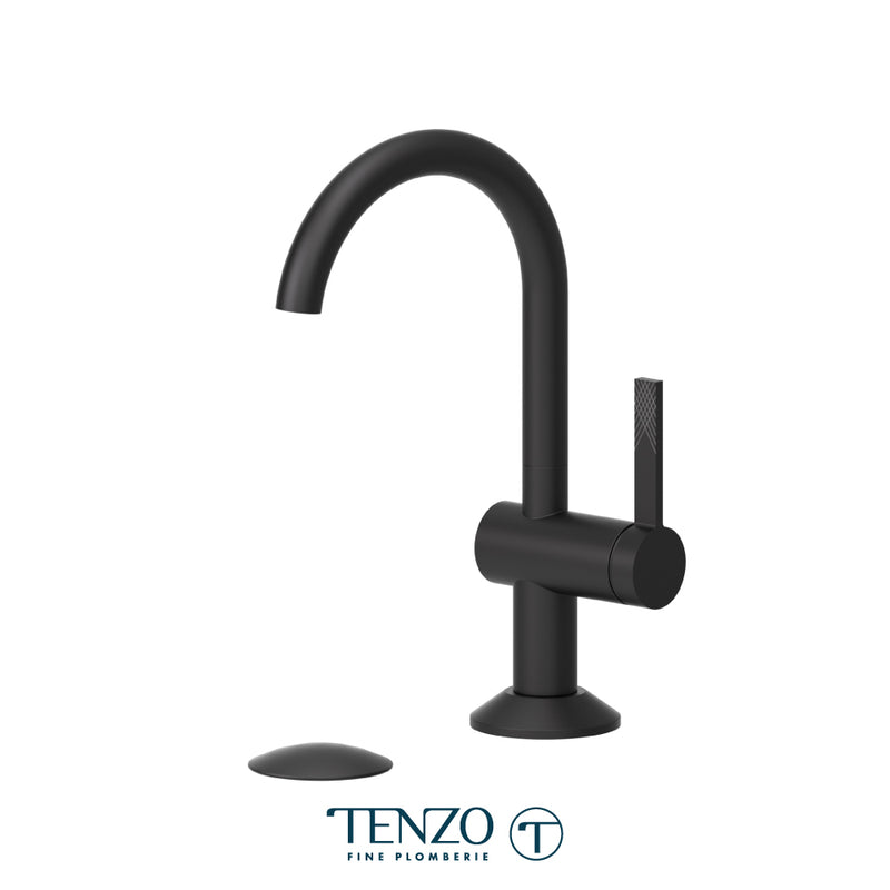 Tenzo Paloma Compact Single-Hole Bathroom Faucet with Overflow Drain – Matte Black – PAL10S-P-MB