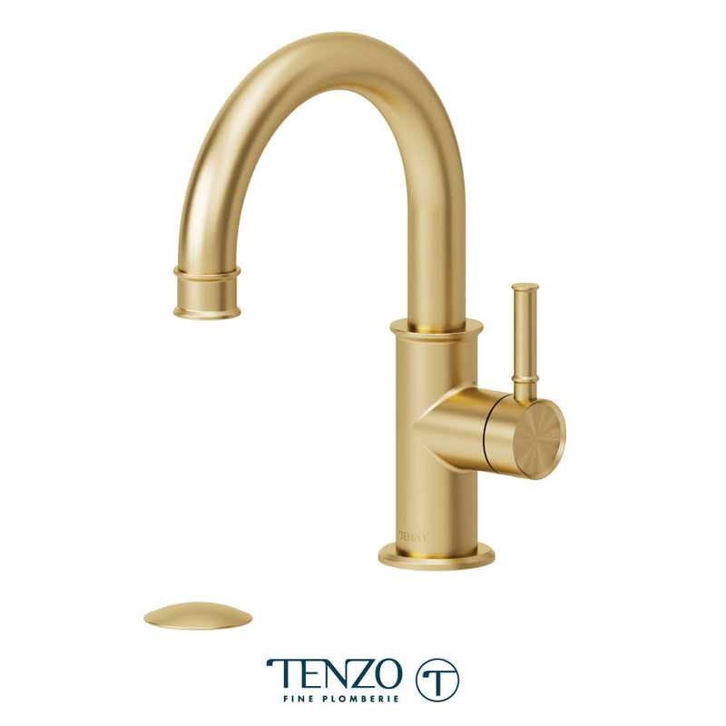 Tenzo Alyss Single Hole Lavatory Faucet Brushed Gold With (Overflow) Drain - ALY10-P-BG