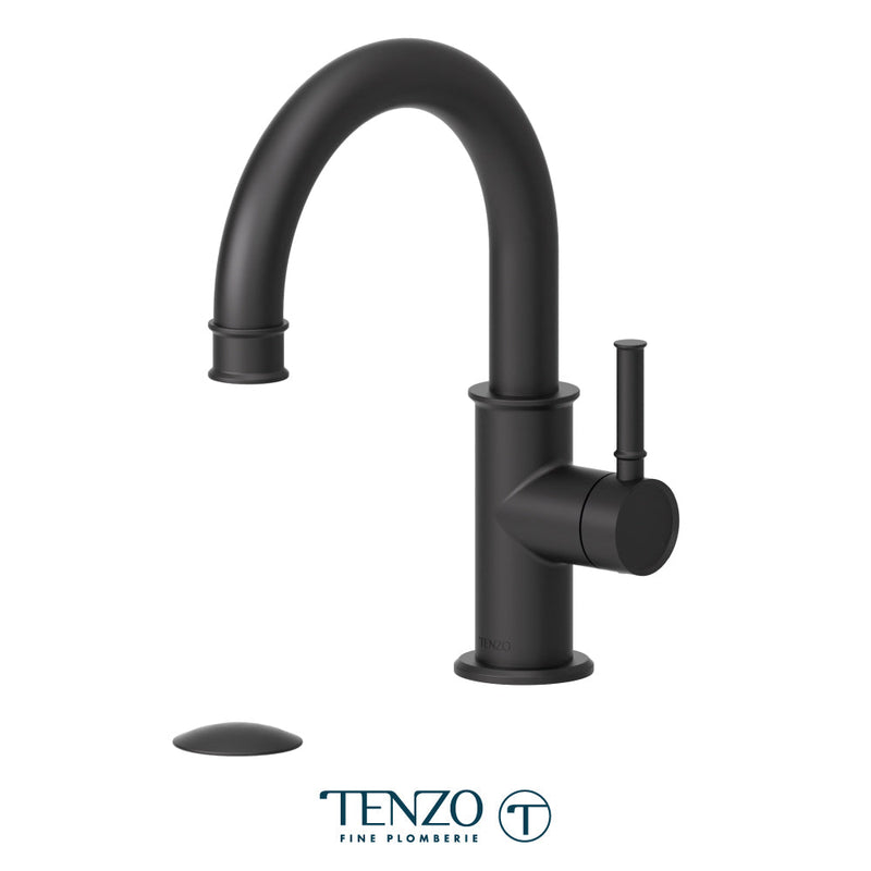 Tenzo Alyss Single Hole Lavatory Faucet Matte Black With (Overflow) Drain - ALY10-P-MB