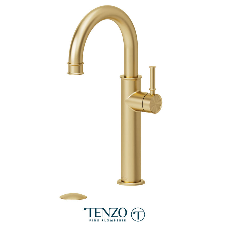 Tenzo Alyss Single Hole Tall Lavatory Faucet Brushed Gold With (Overflow) Drain - ALY12-P-BG